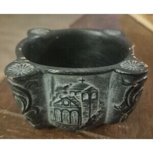 Vtg Hand Made in Greece Terra Cotta Wedding Groom's Cup  Painted Scenes Initials